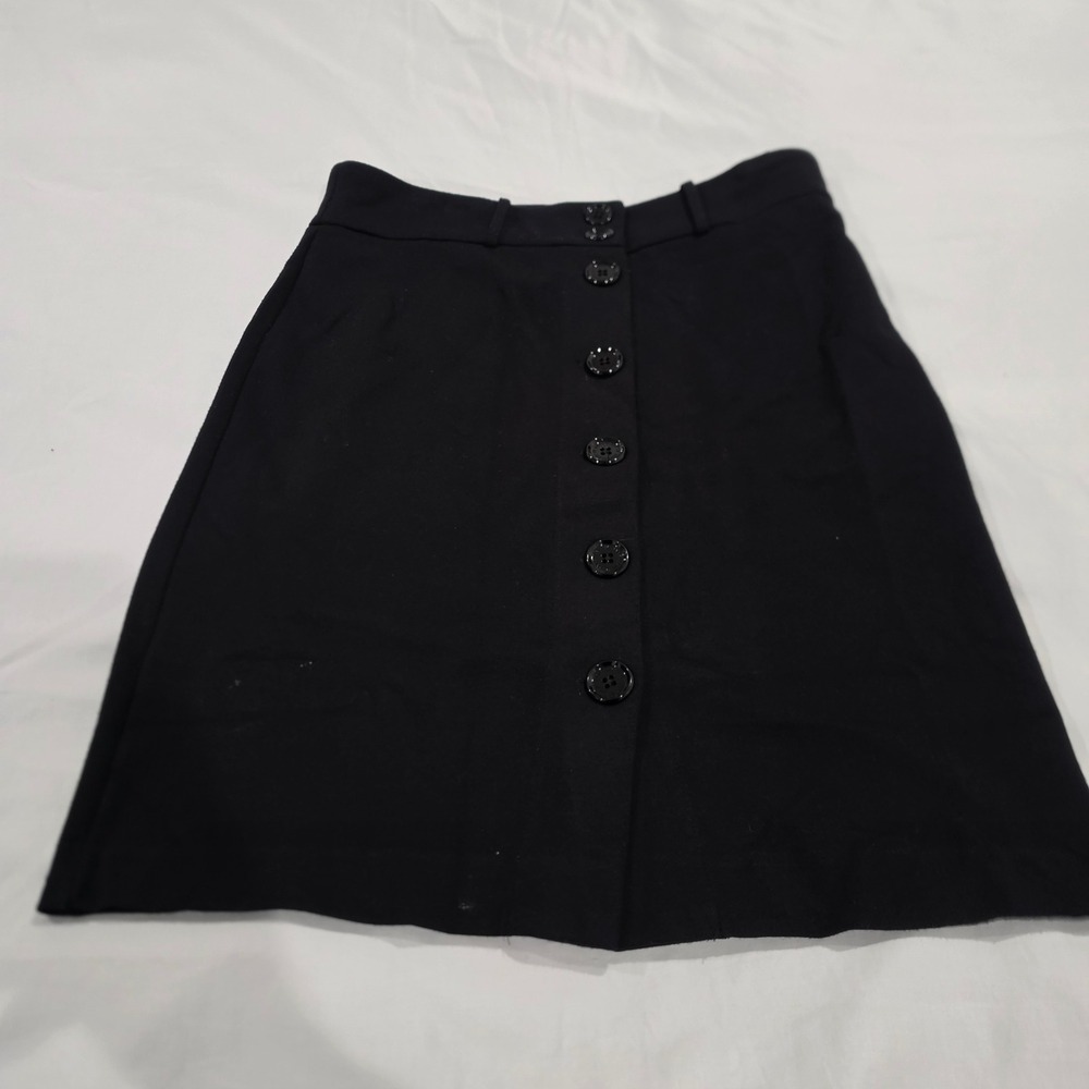 Anne Klein Button Front Skirt Petite Medium Black Excellent A-Line Knit PM